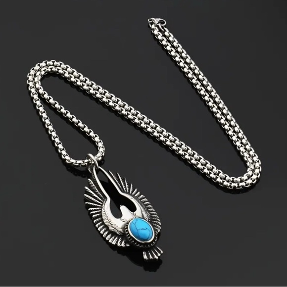Silver and Turquoise Pendant Necklace - Picture 5 of 7